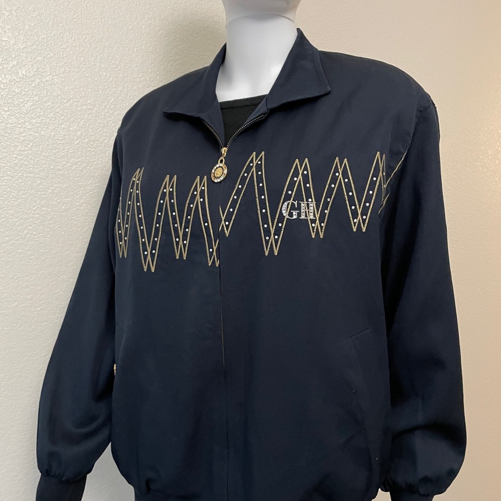 Vintage GH Donna Sports Jacket Women M Navy Gold Embroidered Korea 90s size -M